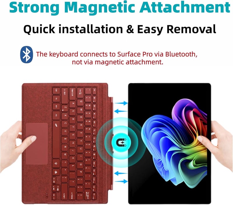 Mobee Bluetooth Type Cover for Microsoft Surface Pro 13 inch, Compatible with Surface Pro 13"(11th Edition) / Pro 11 / Pro 10 / Pro 9 / Pro 8 / Pro X, Slim Keyboard with Trackpad Mouse, Backlit - Image 4